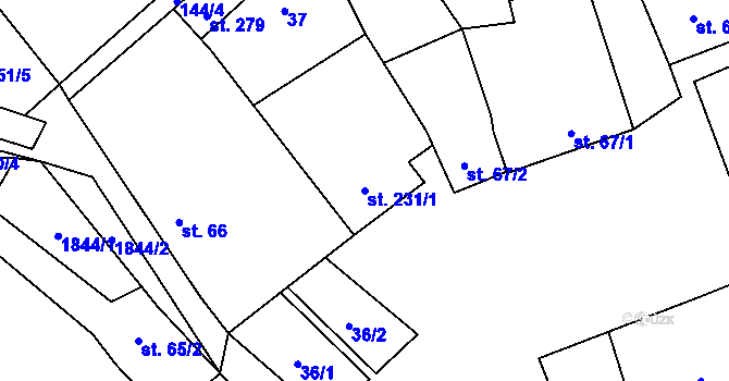 Parcela st. 231/1 v KÚ Malé Hradisko, Katastrální mapa