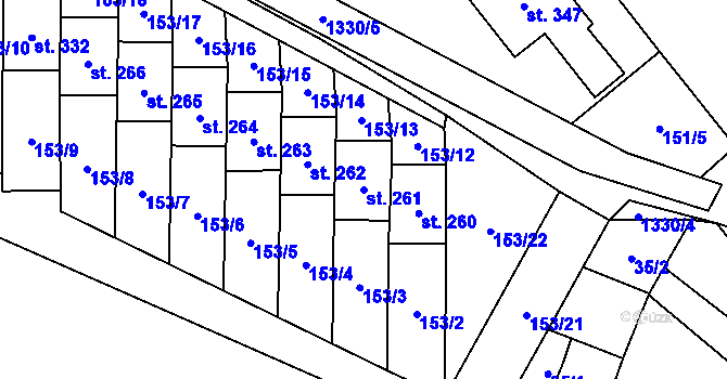 Parcela st. 261 v KÚ Malé Hradisko, Katastrální mapa