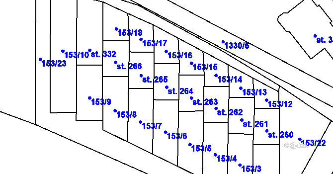 Parcela st. 264 v KÚ Malé Hradisko, Katastrální mapa