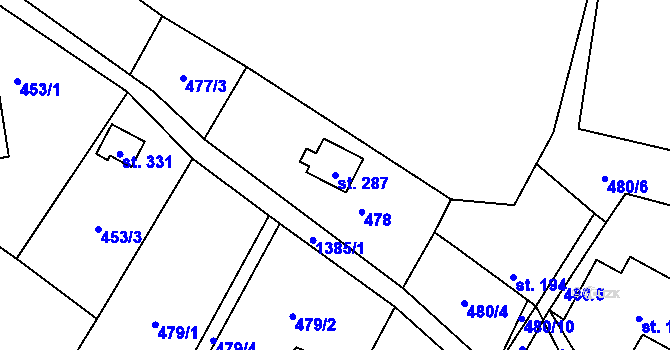 Parcela st. 287 v KÚ Malé Hradisko, Katastrální mapa