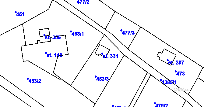Parcela st. 331 v KÚ Malé Hradisko, Katastrální mapa