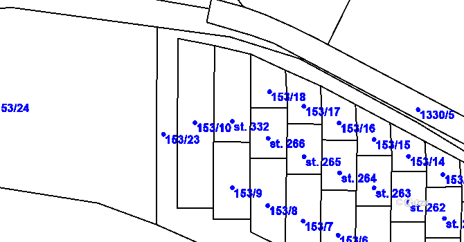 Parcela st. 332 v KÚ Malé Hradisko, Katastrální mapa