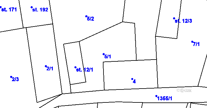 Parcela st. 5/1 v KÚ Malé Hradisko, Katastrální mapa