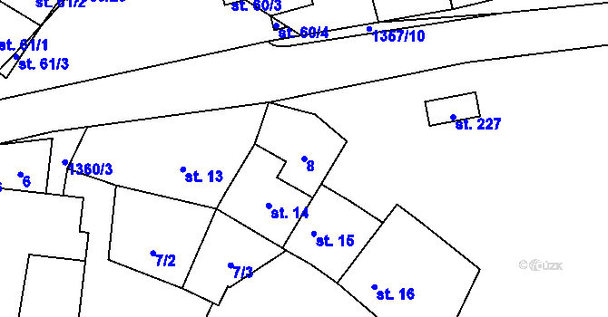 Parcela st. 8 v KÚ Malé Hradisko, Katastrální mapa
