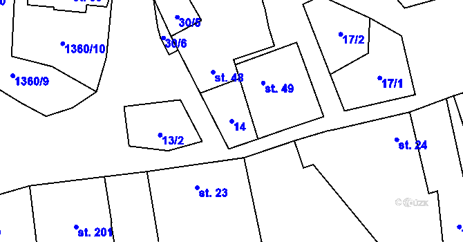 Parcela st. 14 v KÚ Malé Hradisko, Katastrální mapa