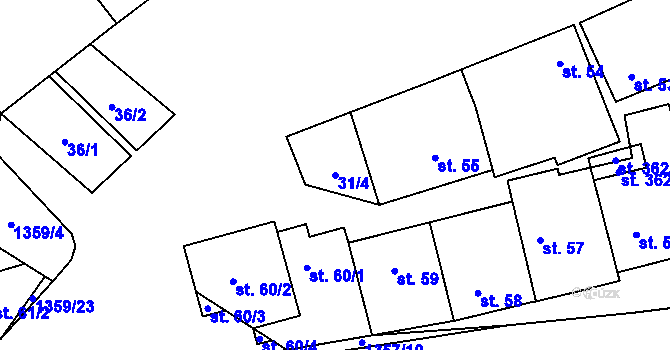 Parcela st. 31/4 v KÚ Malé Hradisko, Katastrální mapa