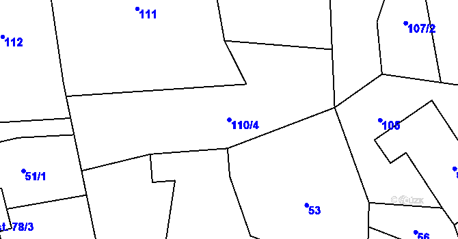 Parcela st. 110/4 v KÚ Malé Hradisko, Katastrální mapa