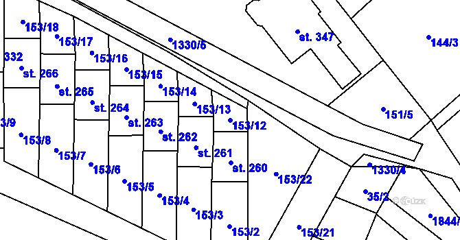 Parcela st. 153/12 v KÚ Malé Hradisko, Katastrální mapa