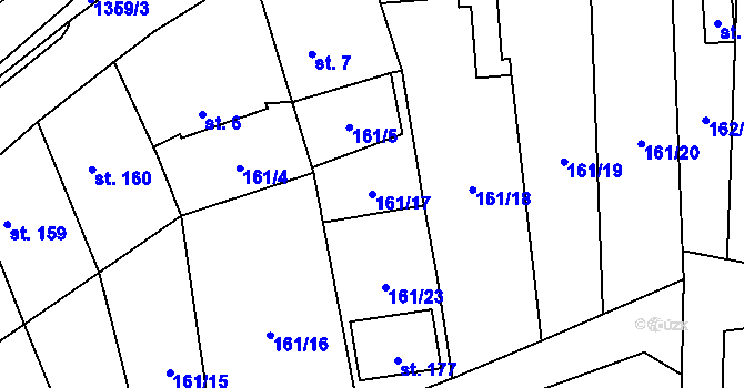 Parcela st. 161/17 v KÚ Malé Hradisko, Katastrální mapa