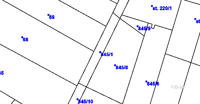 Parcela st. 845/1 v KÚ Malé Hradisko, Katastrální mapa