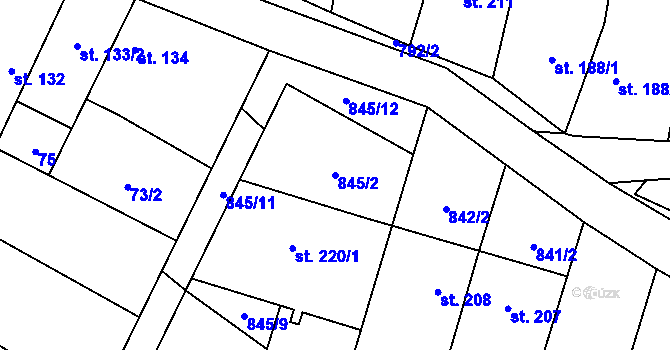 Parcela st. 845/2 v KÚ Malé Hradisko, Katastrální mapa