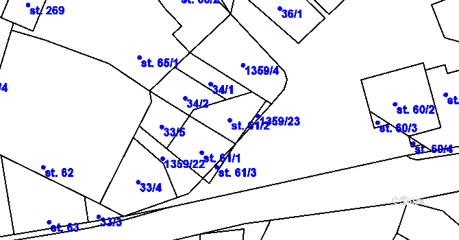 Parcela st. 61/2 v KÚ Malé Hradisko, Katastrální mapa