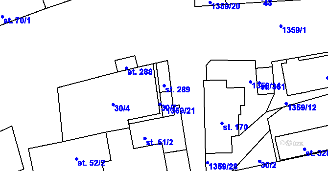 Parcela st. 289 v KÚ Malé Hradisko, Katastrální mapa