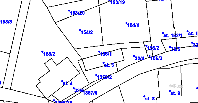 Parcela st. 156/1 v KÚ Malé Hradisko, Katastrální mapa