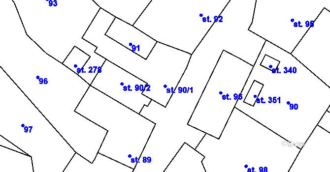Parcela st. 90/1 v KÚ Malé Hradisko, Katastrální mapa