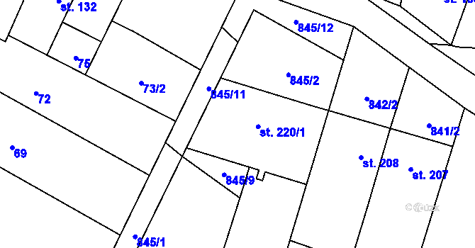 Parcela st. 220/2 v KÚ Malé Hradisko, Katastrální mapa