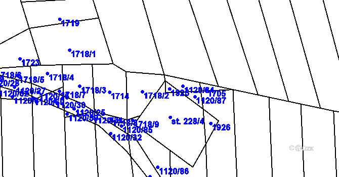 Parcela st. 228/1 v KÚ Malé Hradisko, Katastrální mapa