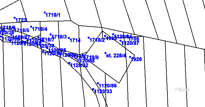 Parcela st. 228/3 v KÚ Malé Hradisko, Katastrální mapa