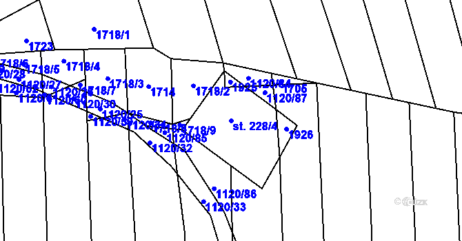 Parcela st. 228/4 v KÚ Malé Hradisko, Katastrální mapa