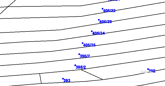 Parcela st. 406/25 v KÚ Malé Hradisko, Katastrální mapa