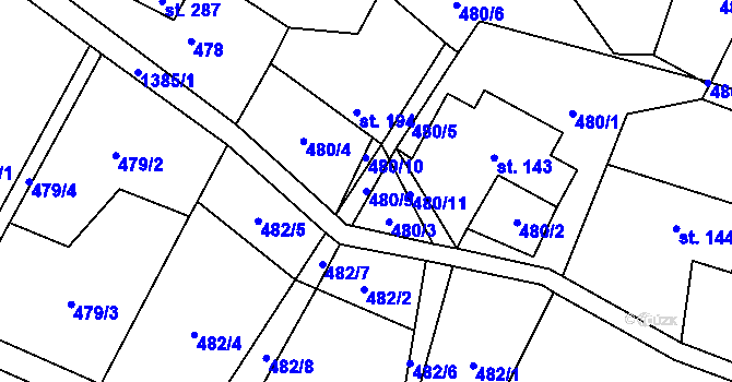 Parcela st. 480/9 v KÚ Malé Hradisko, Katastrální mapa