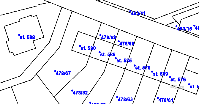 Parcela st. 586 v KÚ Malé Kyšice, Katastrální mapa