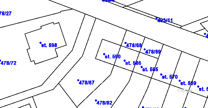 Parcela st. 590 v KÚ Malé Kyšice, Katastrální mapa