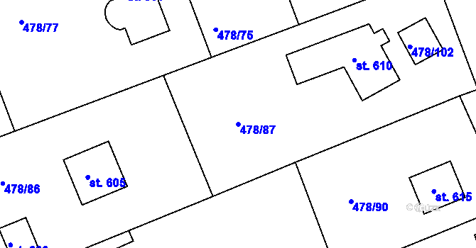 Parcela st. 478/87 v KÚ Malé Kyšice, Katastrální mapa