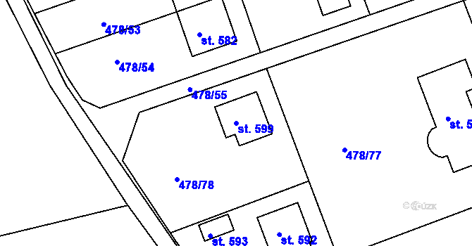 Parcela st. 599 v KÚ Malé Kyšice, Katastrální mapa