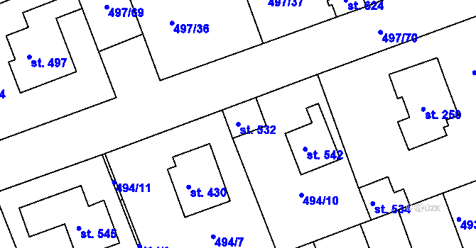 Parcela st. 532 v KÚ Malé Kyšice, Katastrální mapa