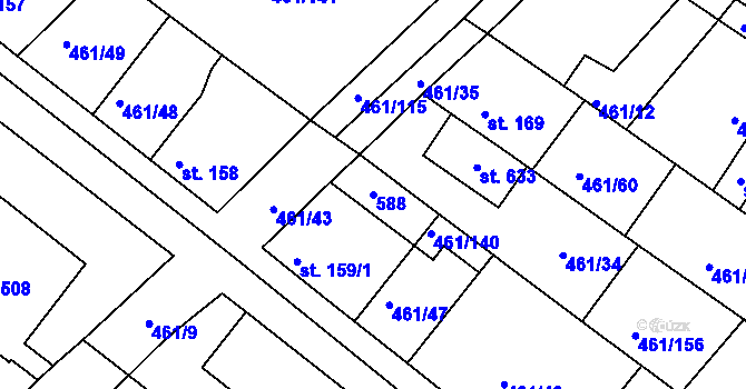 Parcela st. 588 v KÚ Malé Kyšice, Katastrální mapa