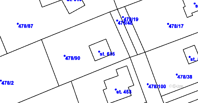 Parcela st. 615 v KÚ Malé Kyšice, Katastrální mapa