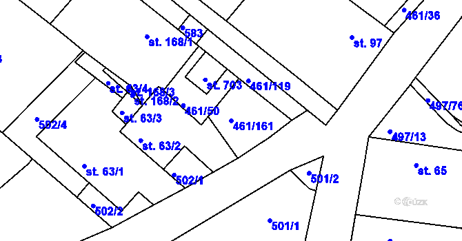 Parcela st. 461/161 v KÚ Malé Kyšice, Katastrální mapa