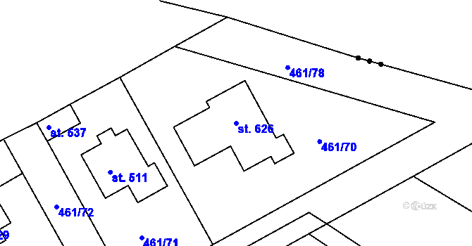 Parcela st. 626 v KÚ Malé Kyšice, Katastrální mapa