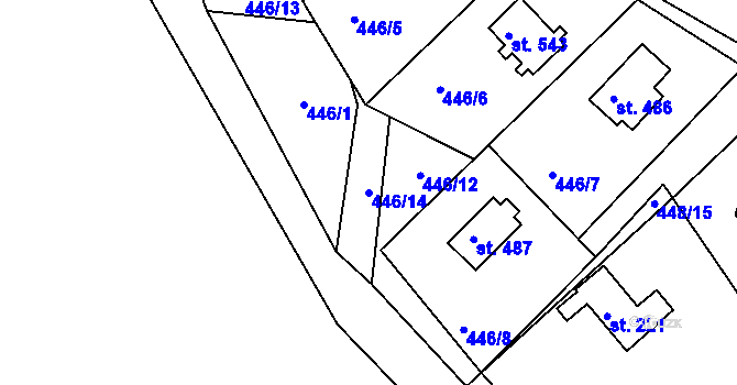 Parcela st. 446/14 v KÚ Malé Kyšice, Katastrální mapa