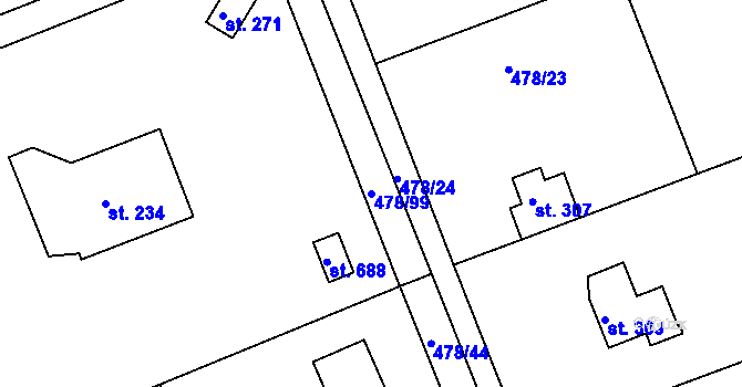 Parcela st. 478/99 v KÚ Malé Kyšice, Katastrální mapa
