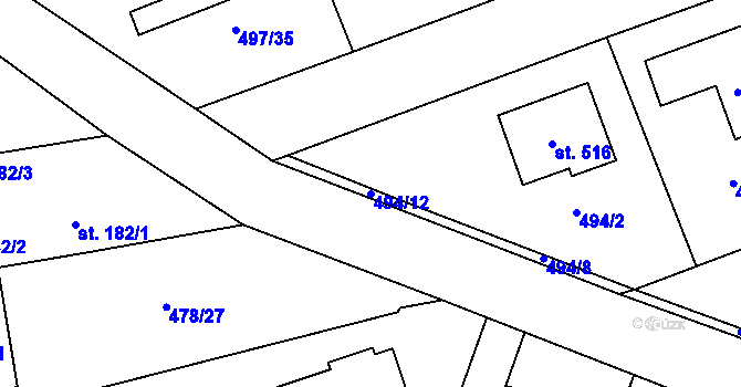 Parcela st. 494/12 v KÚ Malé Kyšice, Katastrální mapa
