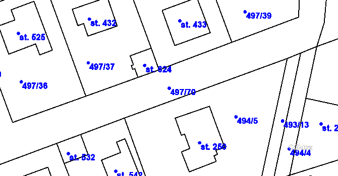 Parcela st. 497/70 v KÚ Malé Kyšice, Katastrální mapa