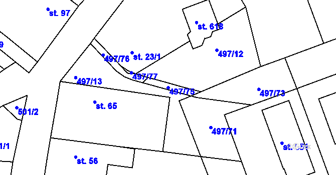 Parcela st. 497/75 v KÚ Malé Kyšice, Katastrální mapa