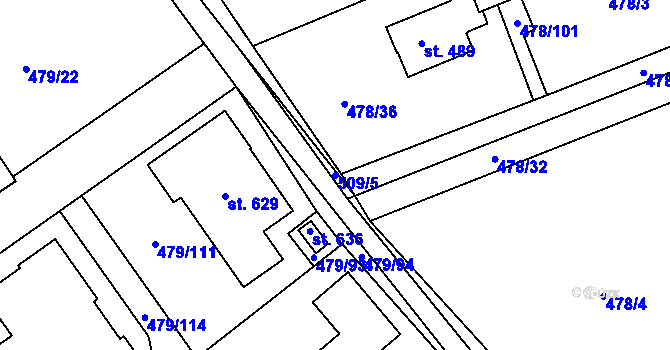 Parcela st. 509/5 v KÚ Malé Kyšice, Katastrální mapa