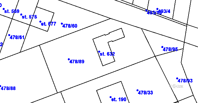 Parcela st. 632 v KÚ Malé Kyšice, Katastrální mapa