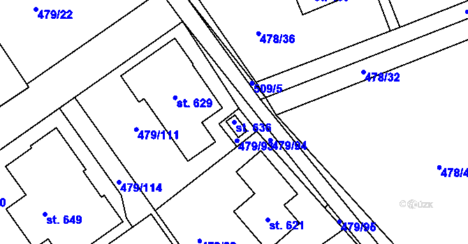 Parcela st. 636 v KÚ Malé Kyšice, Katastrální mapa