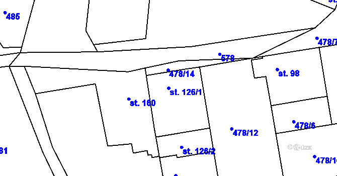 Parcela st. 126/1 v KÚ Malé Kyšice, Katastrální mapa