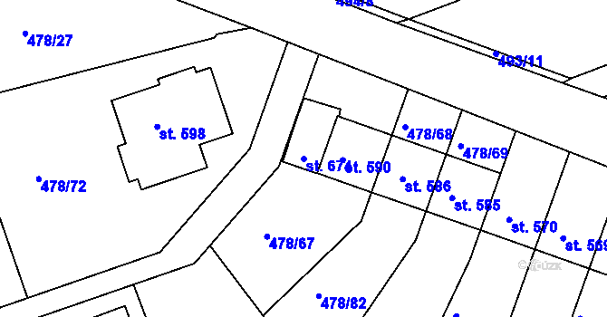 Parcela st. 674 v KÚ Malé Kyšice, Katastrální mapa