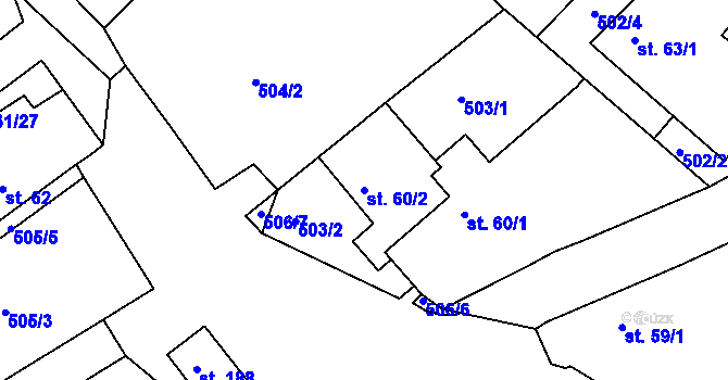 Parcela st. 60/2 v KÚ Malé Kyšice, Katastrální mapa