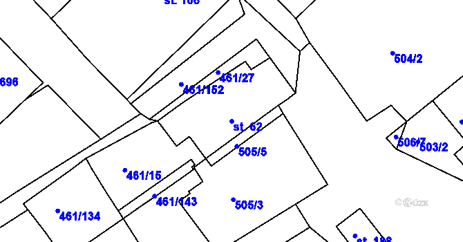 Parcela st. 62 v KÚ Malé Kyšice, Katastrální mapa