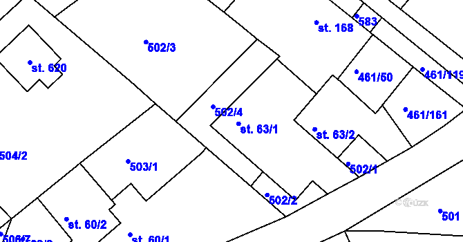 Parcela st. 63/1 v KÚ Malé Kyšice, Katastrální mapa