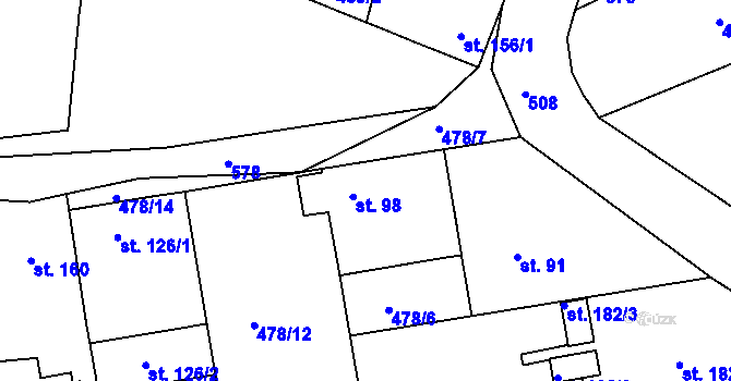 Parcela st. 98 v KÚ Malé Kyšice, Katastrální mapa