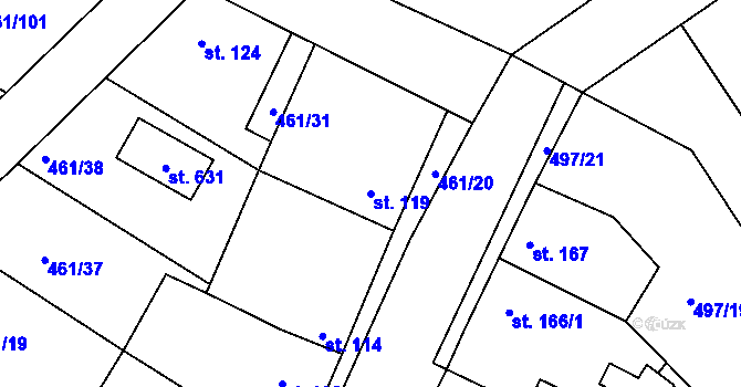 Parcela st. 119 v KÚ Malé Kyšice, Katastrální mapa