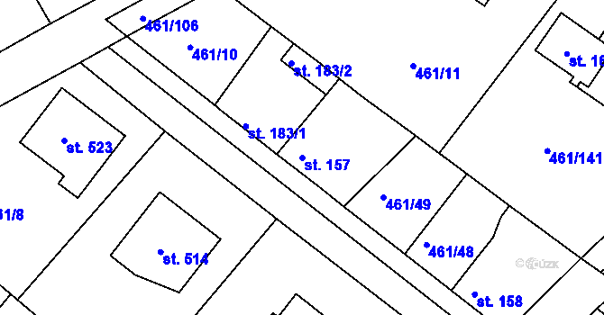 Parcela st. 157 v KÚ Malé Kyšice, Katastrální mapa